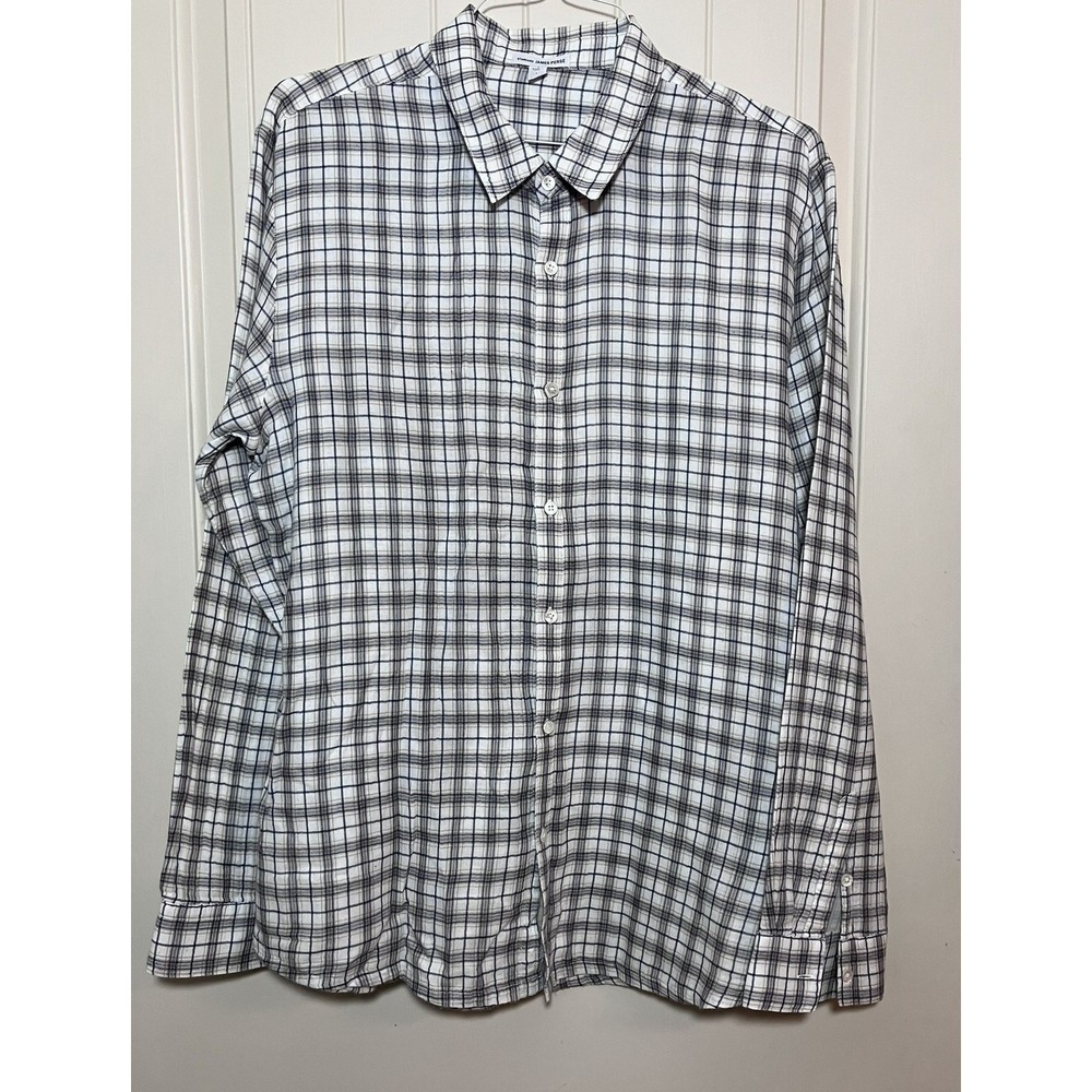 Standard James Perse Gauze Plaid Button Down Shirt Womens Sz 3 Large Lightweight